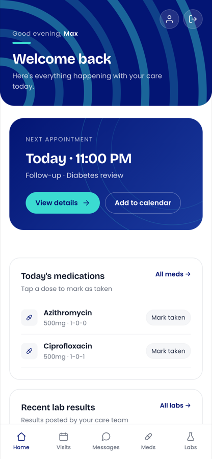 Evolve EHR patient portal on a mobile phone